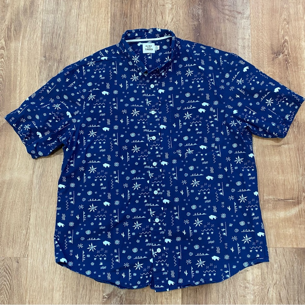 Flint and Tinder Mens XL Button Down Shirt Bandana Indigo Southwestern